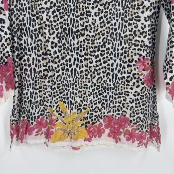 Graham Kandiah Leopard Print Floral 100% Cotton Tunic Top Resort  Coverup Size S - Picture 9 of 9